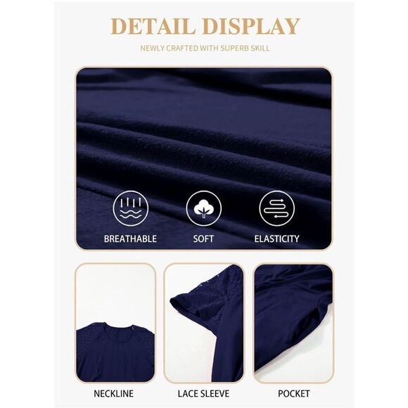 NEW Plus Size Lace Short Sleeve Crewneck Swing Midi Dress Pockets 3X - Picture 3 of 5